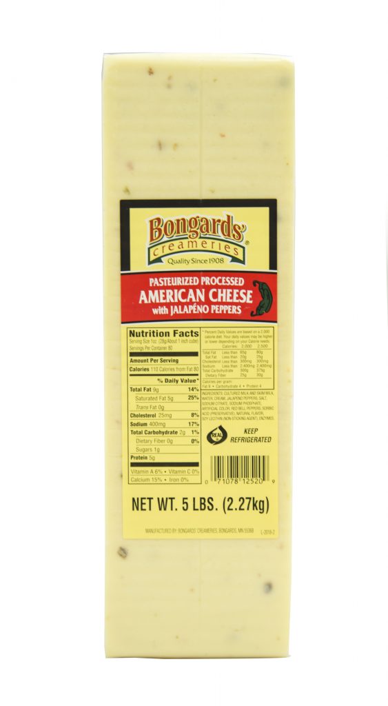 Bongards American Cheese with Jalapeno 5lb Quirch Foods